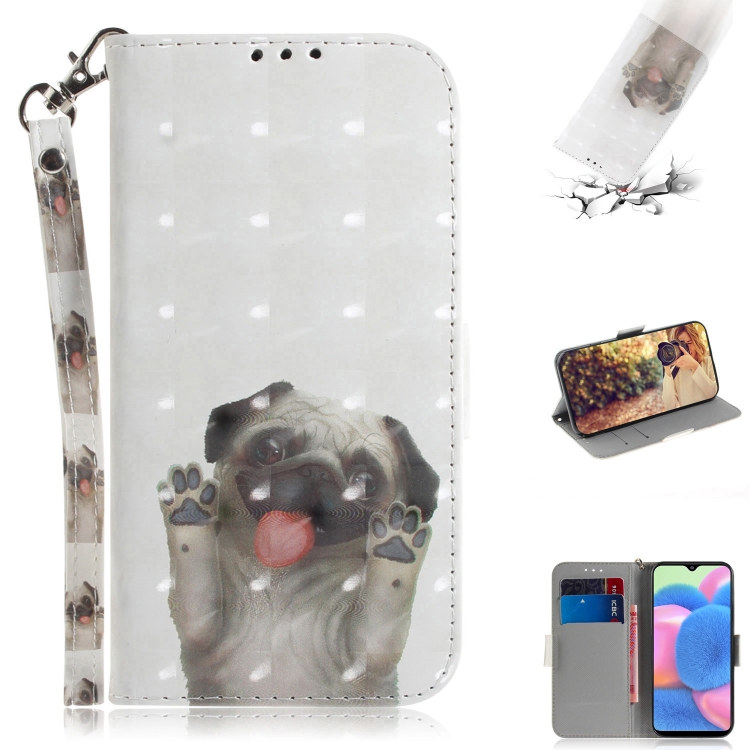 

For Galaxy A30s 3D Colored Drawing Horizontal Flip Leather Case with Holder & Card Slot & Wallet & Lanyard(Pug)