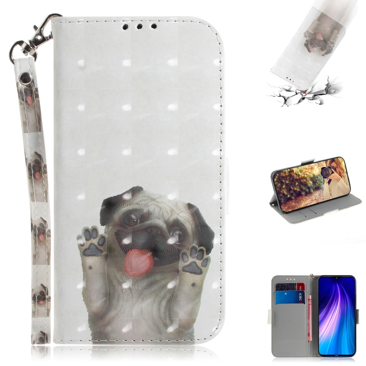 

For Xiaomi Redmi Note 8 3D Colored Drawing Horizontal Flip Leather Case with Holder & Card Slot & Wallet & Lanyard(Pug)