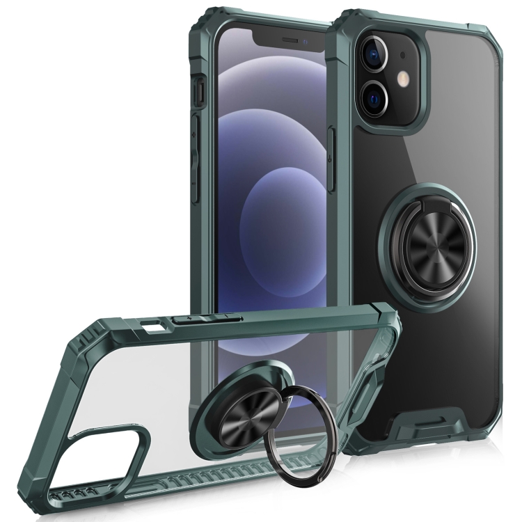 

Armor Ring PC + TPU Magnetic Shockproof Protective Case For iPhone 12 mini(Dark Green)