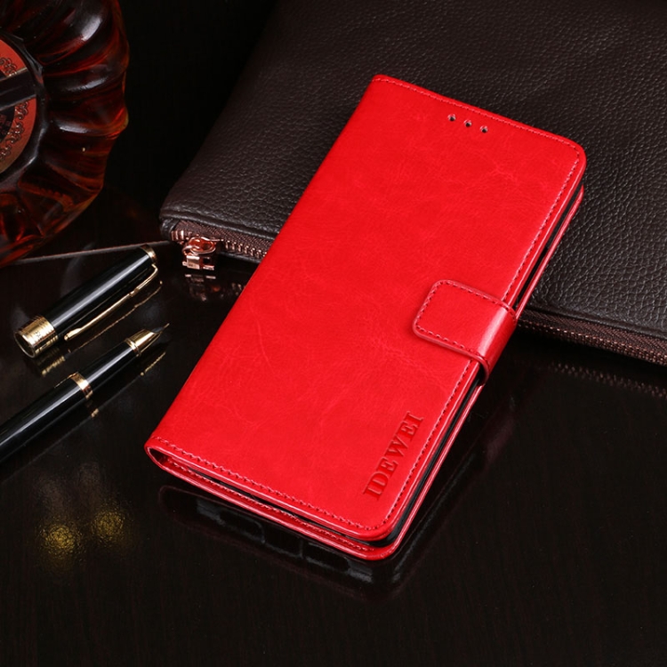 

For OPPO Reno5 5G idewei Crazy Horse Texture Horizontal Flip Leather Case with Holder & Card Slots & Wallet(Red)
