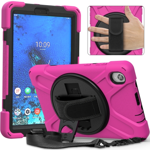 

For Lenovo Tab M8 (2020) TB-8705F 8.0 inch Shockproof Colorful Silicone + PC Protective Case with Holder & Shoulder Strap & Hand Strap(Rose Red)