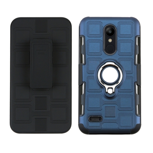 

For LG K10 (2018) EU / US Version 3 In 1 Cube PC + TPU Protective Case with 360 Degrees Rotate Silver Ring Holder(Navy Blue)