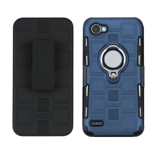 

For LG Q6 3 In 1 Cube PC + TPU Protective Case with 360 Degrees Rotate Silver Ring Holder(Navy Blue)