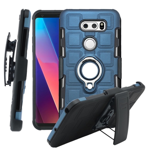 

For LG V30 3 In 1 Cube PC + TPU Protective Case with 360 Degrees Rotate Silver Ring Holder(Navy Blue)