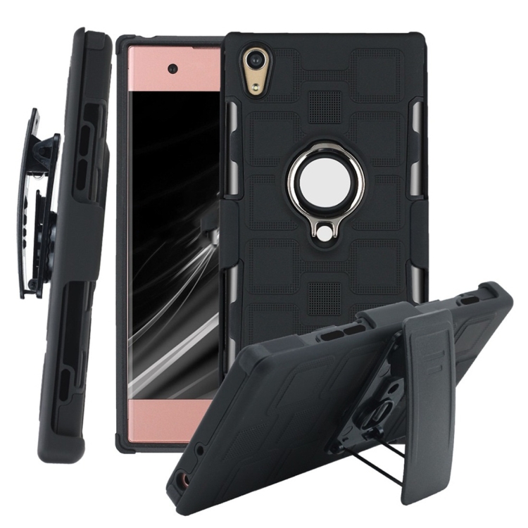 

For Sony Xperia XA1 3 In 1 Cube PC + TPU Protective Case with 360 Degrees Rotate Silver Ring Holder(Black)