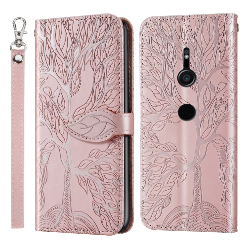 

For Sony Xperia XZ2 Life of Tree Embossing Pattern Horizontal Flip Leather Case with Holder & Card Slot & Wallet & Photo Frame & Lanyard(Rose Gold)