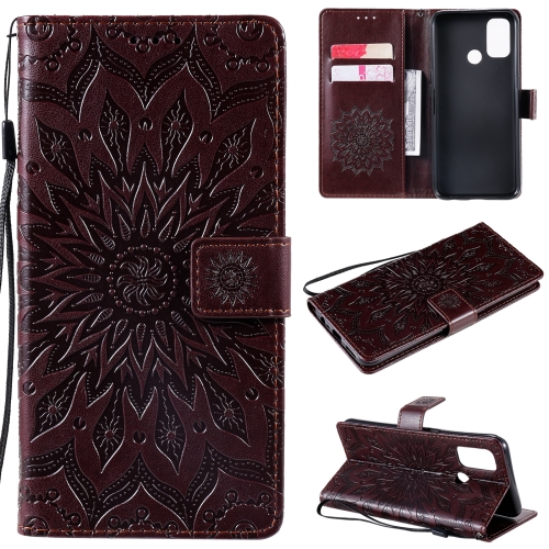 

For OPPO A53(2020) / A33(2020) / A53s / A32 Sun Embossing Pattern Horizontal Flip Leather Case with Card Slot & Holder & Wallet & Lanyard(Brown)