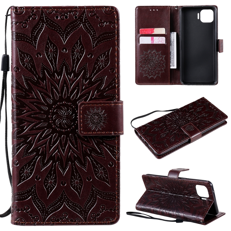 

For OPPO F17 Pro / Reno4 Lite Sun Embossing Pattern Horizontal Flip Leather Case with Card Slot & Holder & Wallet & Lanyard(Brown)