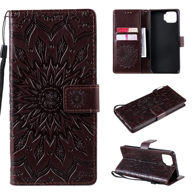 

For OPPO F17 / A73 Sun Embossing Pattern Horizontal Flip Leather Case with Card Slot & Holder & Wallet & Lanyard(Brown)
