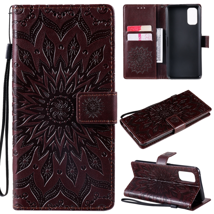 

For OPPO Realme 7 Pro Sun Embossing Pattern Horizontal Flip Leather Case with Card Slot & Holder & Wallet & Lanyard(Brown)