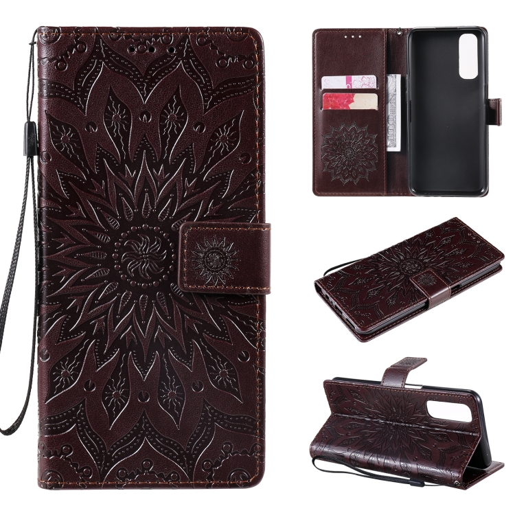 

For OPPO Realme 7 Sun Embossing Pattern Horizontal Flip Leather Case with Card Slot & Holder & Wallet & Lanyard(Brown)