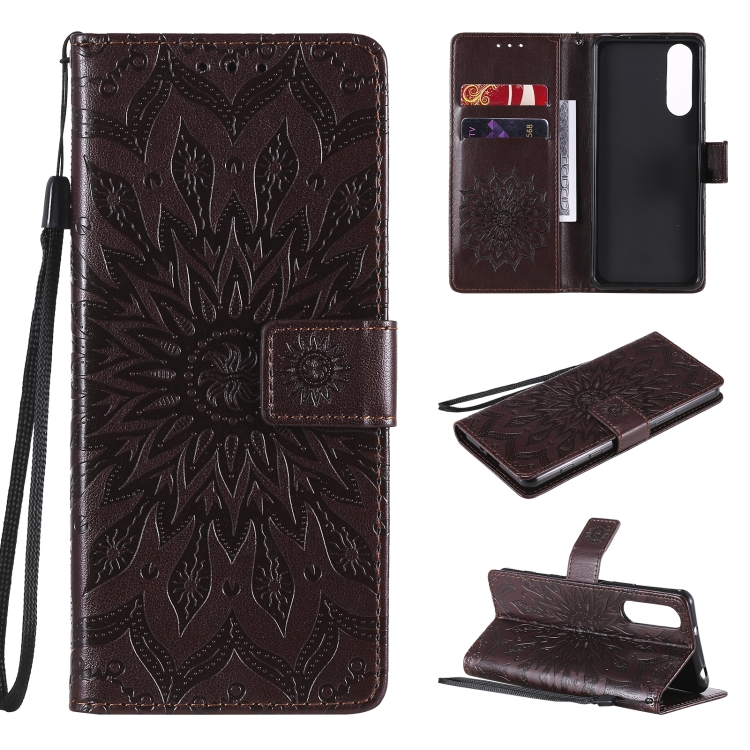 

For Sony Xperia5 II Sun Embossing Pattern Horizontal Flip Leather Case with Card Slot & Holder & Wallet & Lanyard(Brown)