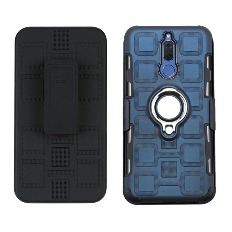 

For Huawei Mate 10 Lite 3 In 1 Cube PC + TPU Protective Case with 360 Degrees Rotate Silver Ring Holder(Navy Blue)