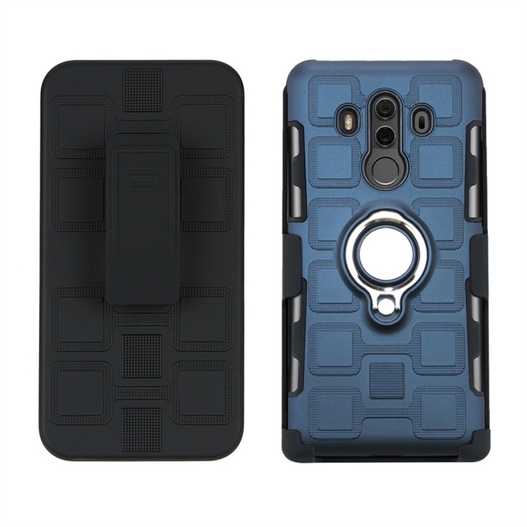 

For Huawei Mate 10 Pro 3 In 1 Cube PC + TPU Protective Case with 360 Degrees Rotate Silver Ring Holder(Navy Blue)