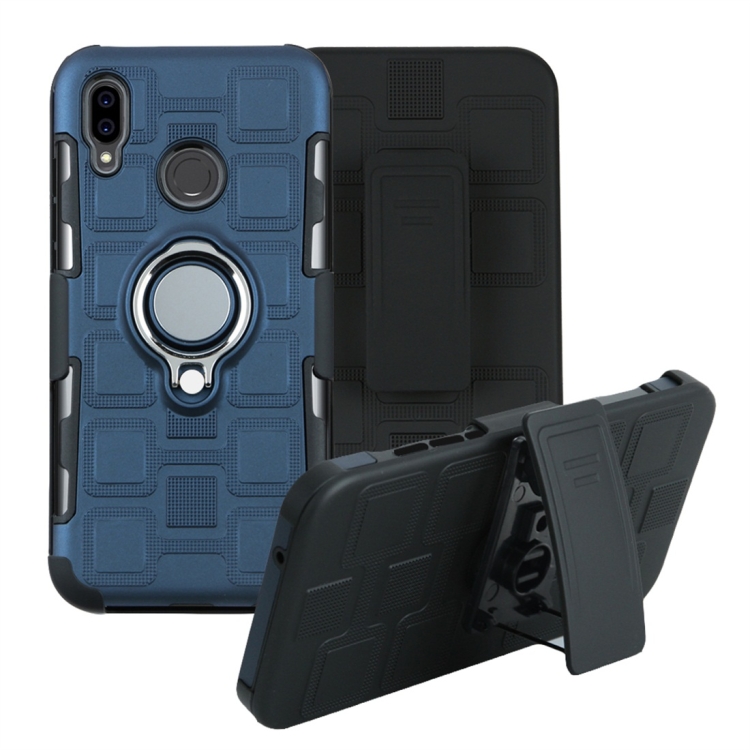 

For Huawei P20 Lite 3 In 1 Cube PC + TPU Protective Case with 360 Degrees Rotate Silver Ring Holder(Navy Blue)