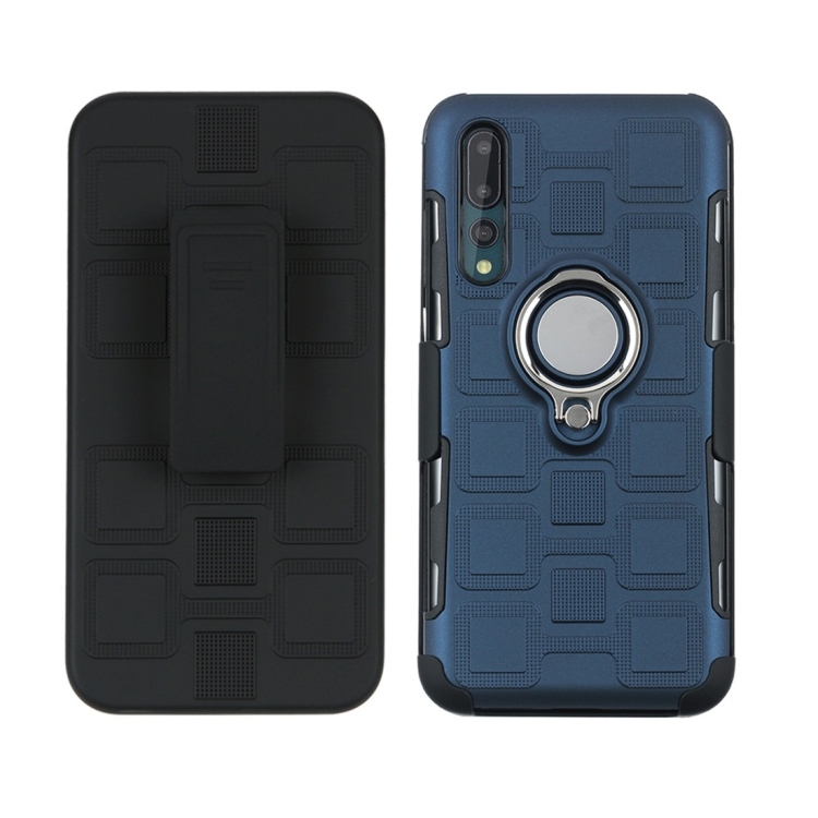 

For Huawei P20 Pro 3 In 1 Cube PC + TPU Protective Case with 360 Degrees Rotate Silver Ring Holder(Navy Blue)