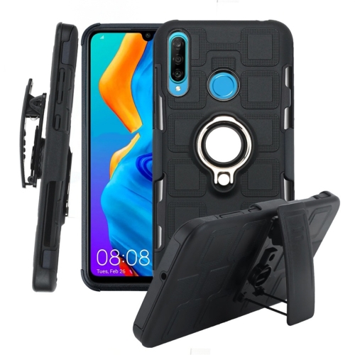 

For Huawei P30 Lite 3 In 1 Cube PC + TPU Protective Case with 360 Degrees Rotate Silver Ring Holder(Black)