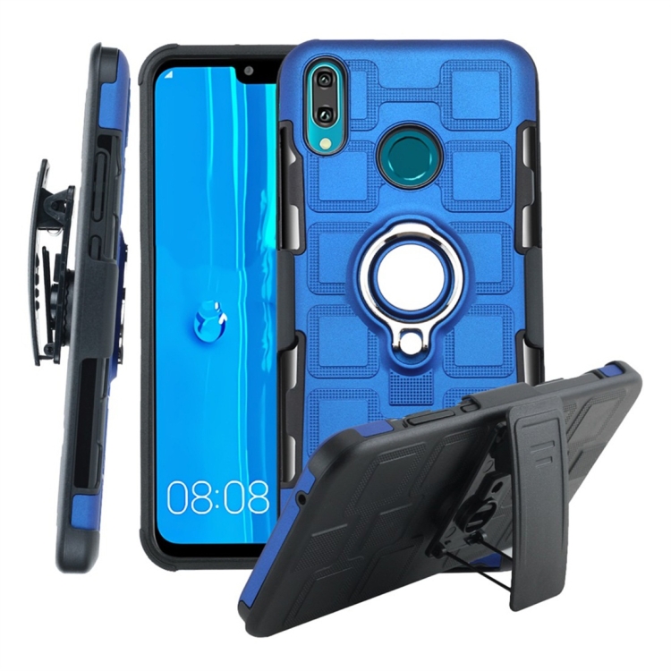 

For Huawei Y9 (2019) / Enjoy 9 Plus 3 In 1 Cube PC + TPU Protective Case with 360 Degrees Rotate Silver Ring Holder(Blue)