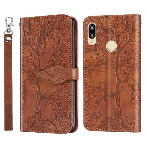 

For Huawei Y7 Prime (2019) Life of Tree Embossing Pattern Horizontal Flip Leather Case with Holder & Card Slot & Wallet & Photo Frame & Lanyard(Brown)