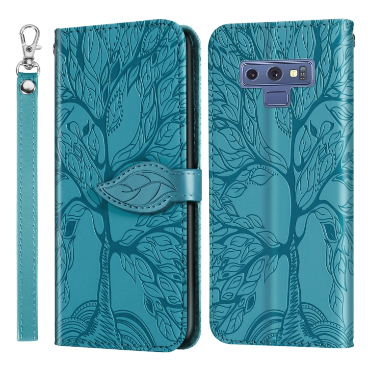 

For Samsung Galaxy Note9 Life of Tree Embossing Pattern Horizontal Flip Leather Case with Holder & Card Slot & Wallet & Photo Frame & Lanyard(Lake Blue)
