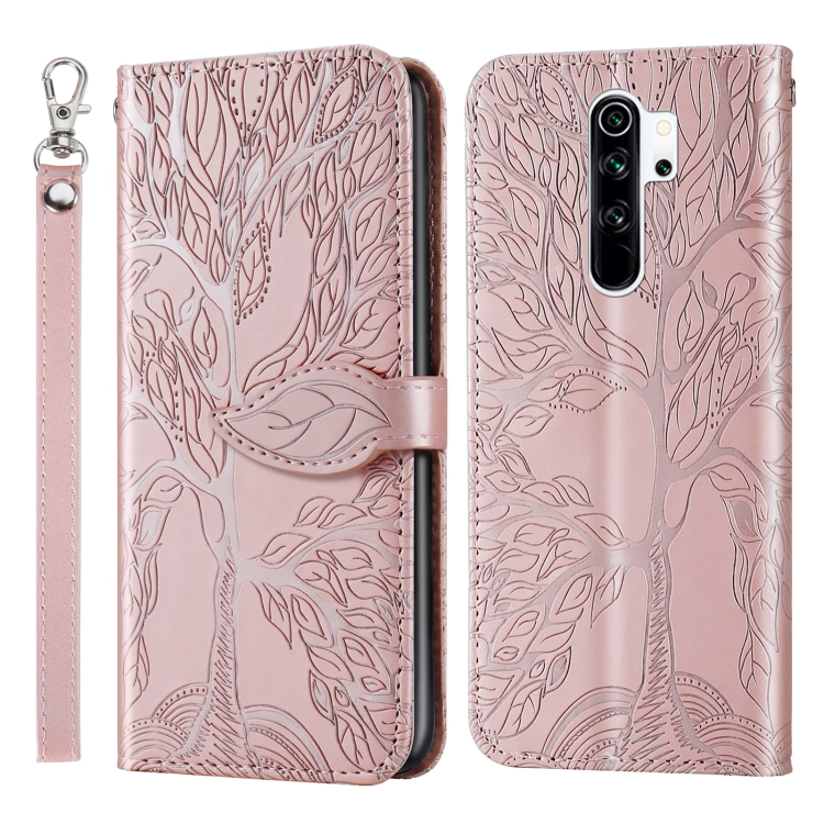 

For Xiaomi Poco M2 Life of Tree Embossing Pattern Horizontal Flip Leather Case with Holder & Card Slot & Wallet & Photo Frame & Lanyard(Rose Gold)