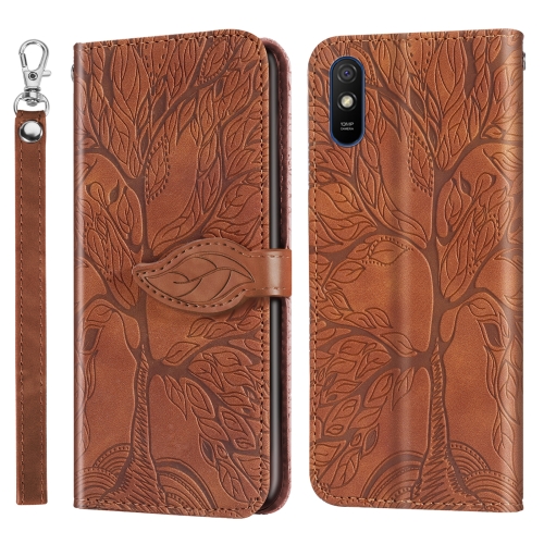 

For Xiaomi Redmi 9A Life of Tree Embossing Pattern Horizontal Flip Leather Case with Holder & Card Slot & Wallet & Photo Frame & Lanyard(Brown)