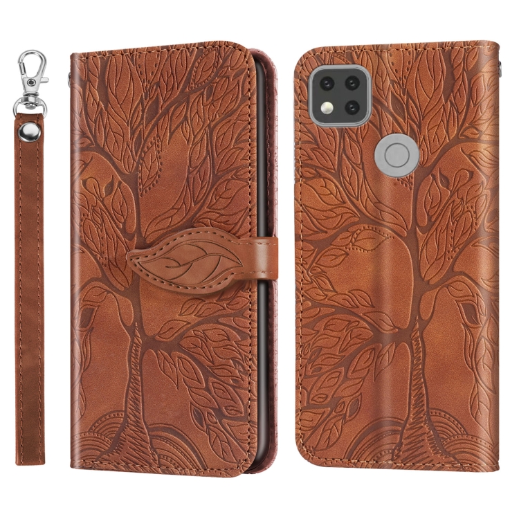 

For Xiaomi Redmi 9C Life of Tree Embossing Pattern Horizontal Flip Leather Case with Holder & Card Slot & Wallet & Photo Frame & Lanyard(Brown)