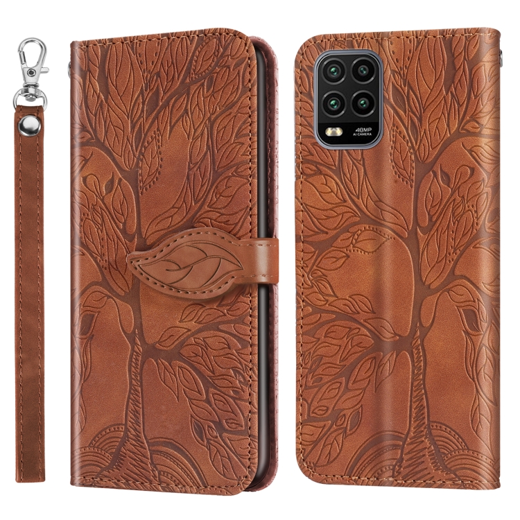 

For Xiaomi Mi 10 Lite 5G Life of Tree Embossing Pattern Horizontal Flip Leather Case with Holder & Card Slot & Wallet & Photo Frame & Lanyard(Brown)