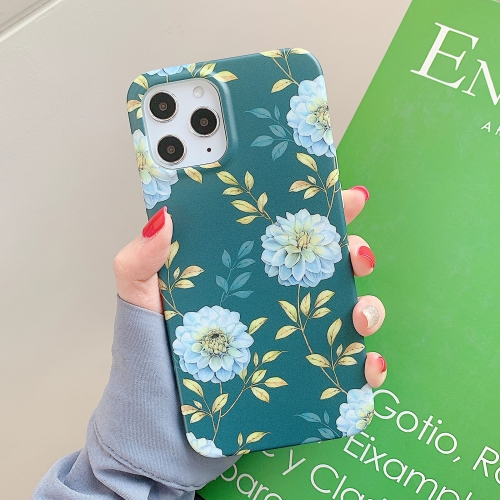 

Retro Flowers Pattern Shockproof TPU Protective Case For iPhone 12 / 12 Pro(Dark Green)