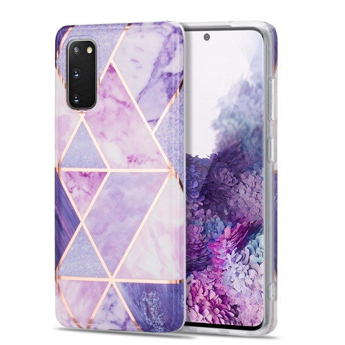 

For Samsung Galaxy S20 Electroplating Stitching Marbled IMD Stripe Straight Edge Rubik Cube Phone Protective Case(Light Purple)