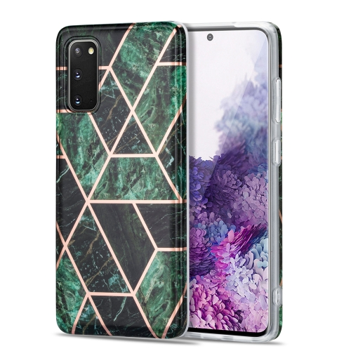 

For Samsung Galaxy S20 Electroplating Stitching Marbled IMD Stripe Straight Edge Rubik Cube Phone Protective Case(Emerald Green)
