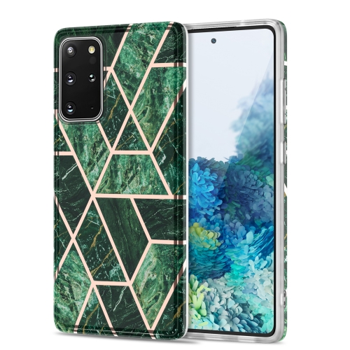 

For Samsung Galaxy S20+ Electroplating Stitching Marbled IMD Stripe Straight Edge Rubik Cube Phone Protective Case(Emerald Green)