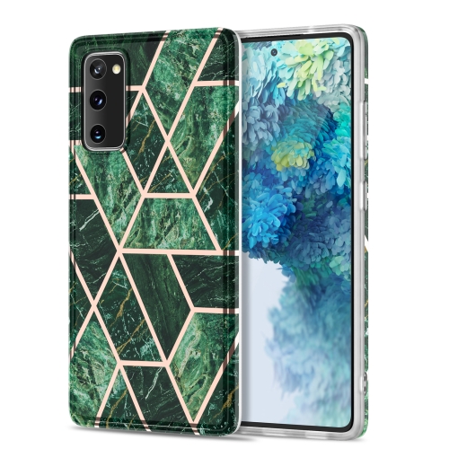 

For Samsung Galaxy S20 FE Electroplating Stitching Marbled IMD Stripe Straight Edge Rubik Cube Phone Protective Case(Emerald Green)