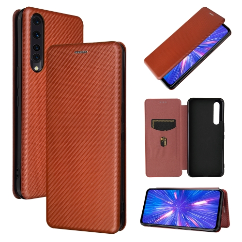 

For Rakuten Big Carbon Fiber Texture Magnetic Horizontal Flip TPU + PC + PU Leather Case with Card Slot(Brown)