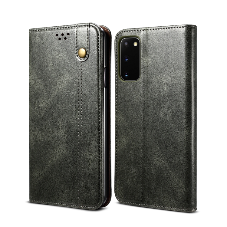 

For Samsung Galaxy S20 Simple Wax Crazy Horse Texture Horizontal Flip Leather Case with Card Slots & Wallet(Dark Green)
