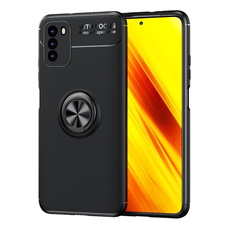 

For Xiaomi Poco M3 Metal Ring Holder 360 Degree Rotating TPU Case(Black)