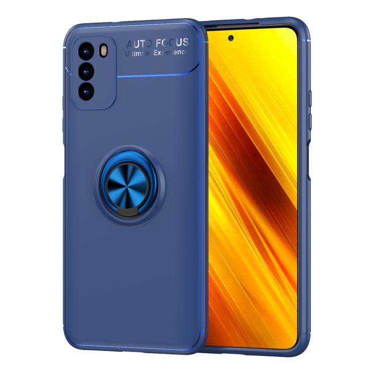 

For Xiaomi Poco M3 Metal Ring Holder 360 Degree Rotating TPU Case(Blue)