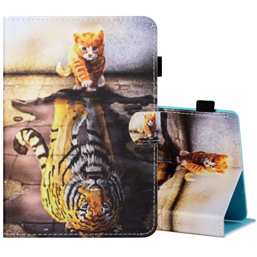 

For 7 inch Tablet PC Universal Sewing Thread Horizontal Painted Flat Leather Case with Pen Cover & Anti Skid Strip & Card Slot & Holder(Cat And Tiger)