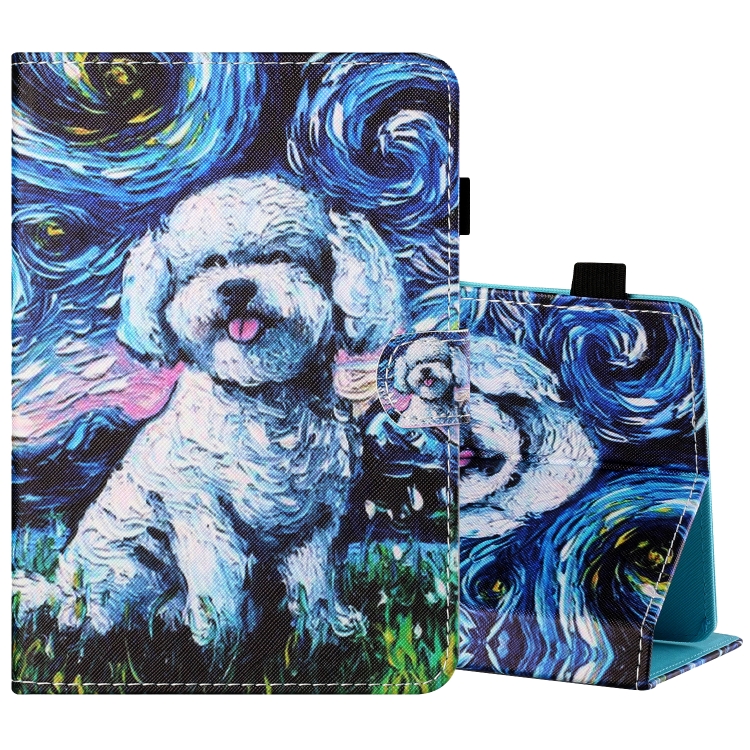 

For 8 inch Tablet PC Universal Sewing Thread Horizontal Painted Flat Leather Case with Pen Cover & Anti Skid Strip & Card Slot & Holder(Oil Painting Dog)