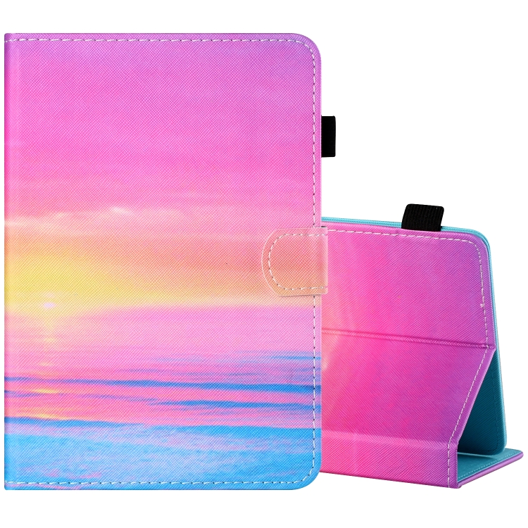 

For 8 inch Tablet PC Universal Sewing Thread Horizontal Painted Flat Leather Case with Pen Cover & Anti Skid Strip & Card Slot & Holder(Sunrise)