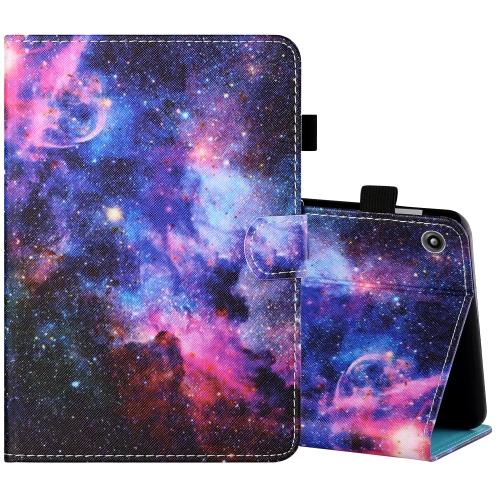 

For Amazon Kindle Fire 7 2019 / 2017 / 2015 Sewing Thread Horizontal Painted Flat Leather Case with Pen Cover & Anti Skid Strip & Card Slot & Holder(Starry Sky)
