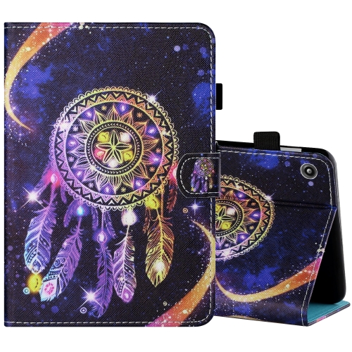 

For Amazon Kindle Fire 7 2019 / 2017 / 2015 Sewing Thread Horizontal Painted Flat Leather Case with Pen Cover & Anti Skid Strip & Card Slot & Holder(Starry Sky Wind Chimes)
