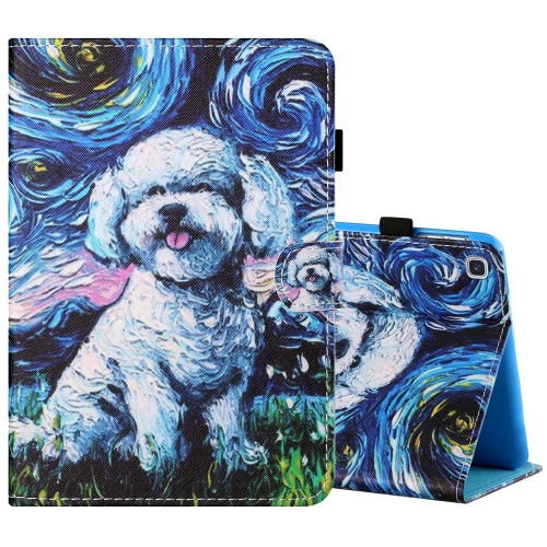 

For Samsung Galaxy Tab A 8.0 (2019) T290 / T295 Sewing Thread Horizontal Painted Flat Leather Case with Pen Cover & Anti Skid Strip & Card Slot & Holder(Oil Painting Dog)