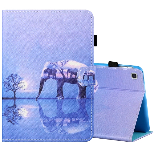 

For Samsung Galaxy Tab A 8.0 (2019) T290 / T295 Sewing Thread Horizontal Painted Flat Leather Case with Pen Cover & Anti Skid Strip & Card Slot & Holder(Tree And Elephant)