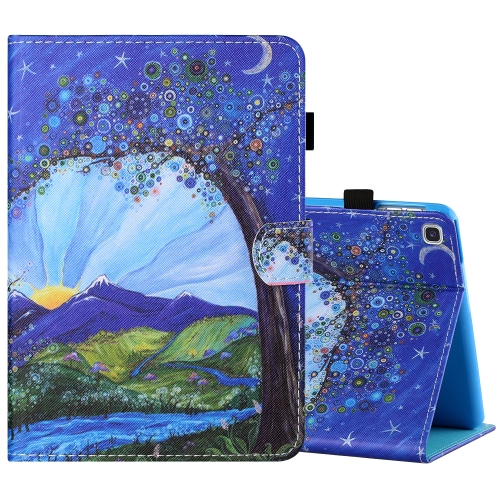 

For Samsung Galaxy Tab A 8.0 (2019) T290 / T295 Sewing Thread Horizontal Painted Flat Leather Case with Pen Cover & Anti Skid Strip & Card Slot & Holder(Sunrise With Tree)