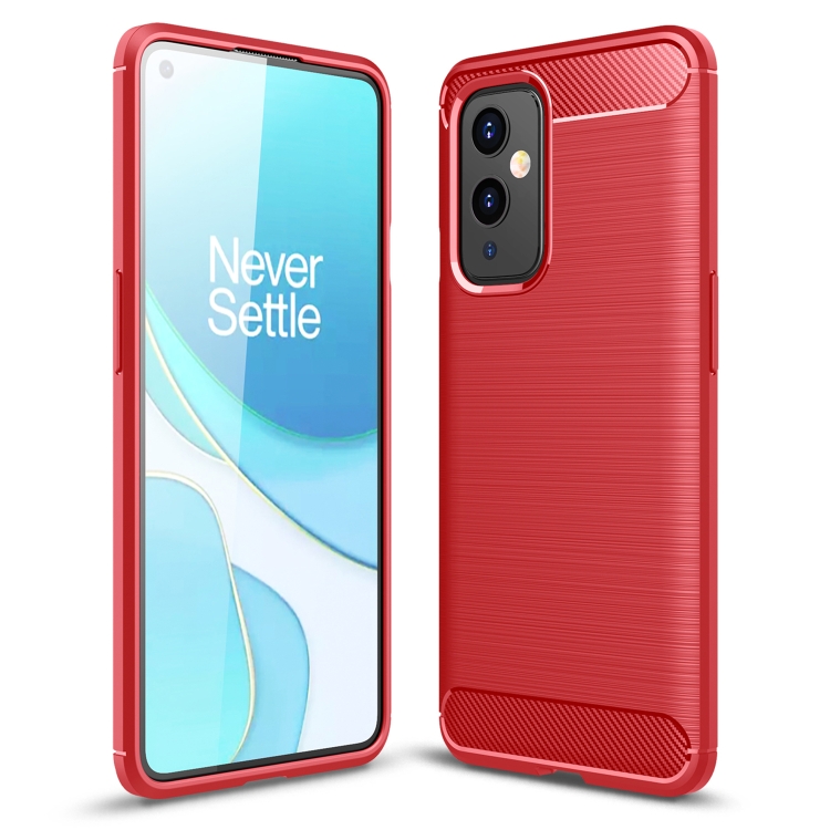 

For OnePlus 9 Brushed Texture Carbon Fiber TPU Case(Red)