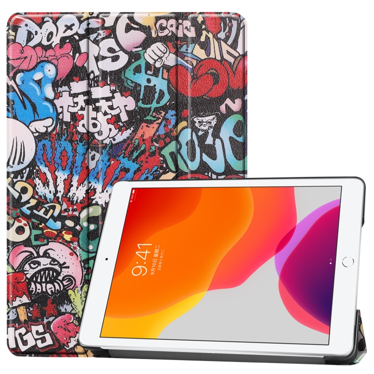 

For iPad 10.2 Colored Drawing Horizontal Flip Leather Case with Three-folding Holder & Sleep / Wake-up Function(Graffiti)