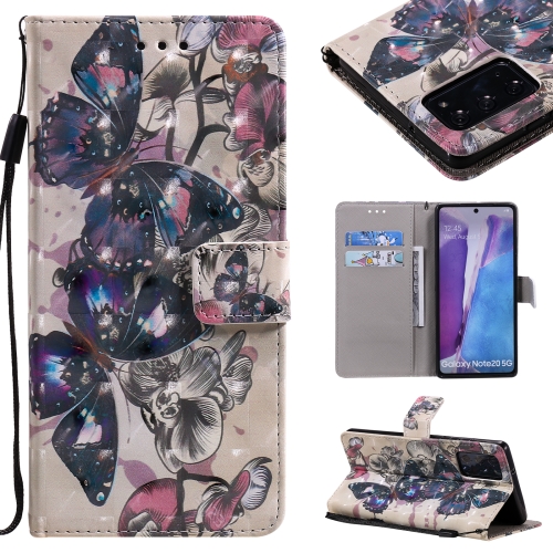 

For Samsung Galaxy Note 20 3D Painting Horizontal Flip Leather Case with Holder & Card Slot & Lanyard(Black Butterflies)