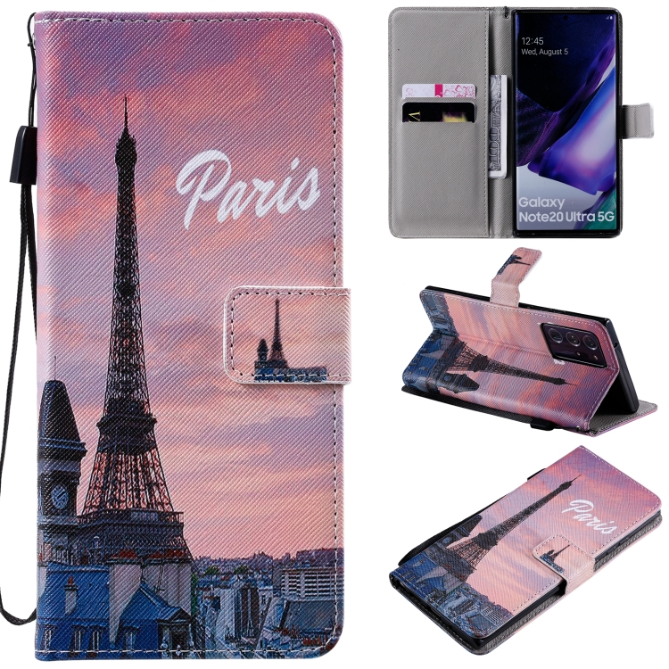 

For Samsung Galaxy Note 20 Ultra Painting Horizontal Flip Leather Case with Holder & Card Slot & Lanyard(Eiffel Tower)