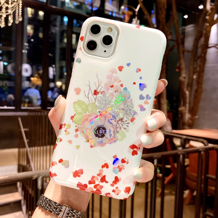 

IMD Laser Flower Pattern TPU Protective Case For iPhone 11(White Flower)